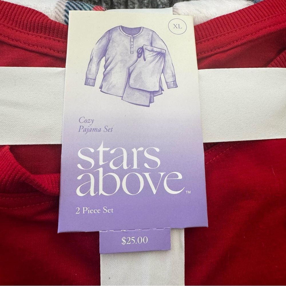 Stars Above Cozy 2-Piece Pajama Set – Red Top & Plaid Pants (XL) - Picture 2 of 3